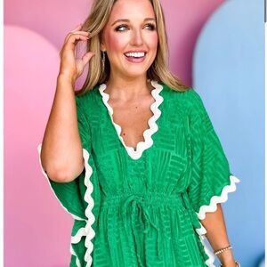 Entro Vibrant terry cloth Green and White cover up Size Small